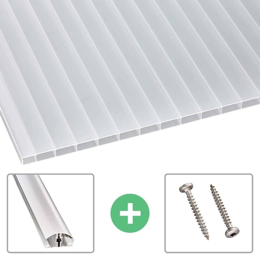 Acrylglas Stegdoppelplatte | 16 mm | Profil A4 | Sparpaket | Plattenbreite 98 cm | Opal | Breite 3,09 m | Länge 2,00 m #1