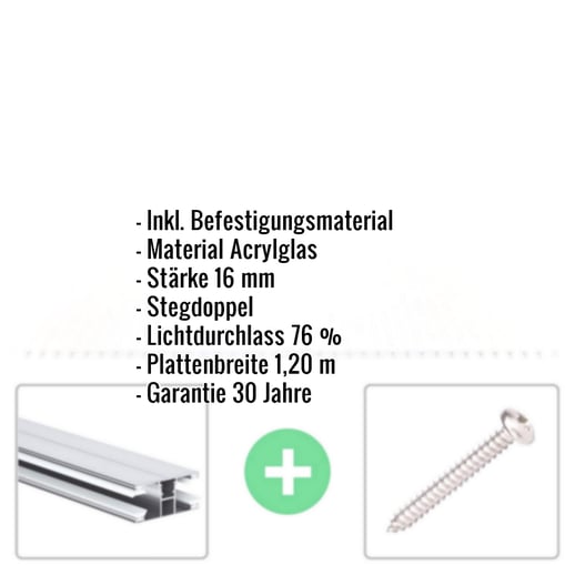 Acrylglas Stegdoppelplatte | 16 mm | Profil DUO | Sparpaket | Plattenbreite 1,20 m | Opal Weiß | Breite 3,75 m | Länge 2,00 m #2