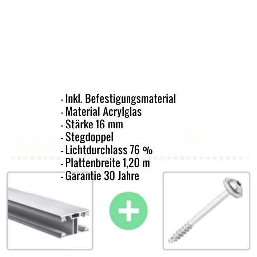 Acrylglas Stegdoppelplatte | 16 mm | Profil ECO | Sparpaket | Plattenbreite 1,20 m | Opal Weiß | Breite 3,71 m | Länge 2,00 m #2
