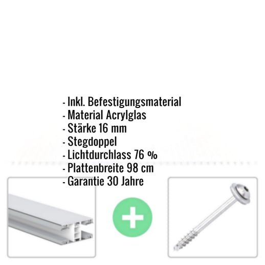 Acrylglas Stegdoppelplatte | 16 mm | Profil Mendiger | Sparpaket | Plattenbreite 1,20 m | Opal Weiß | Breite 3,75 m | Länge 3,00 m #2