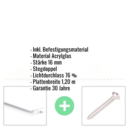 Acrylglas Stegdoppelplatte | 16 mm | Profil Zevener Sprosse | Sparpaket | Plattenbreite 1,20 m | Opal Weiß | Breite 3,79 m | Länge 2,00 m #2