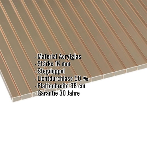 Acrylglas Stegdoppelplatte | 16 mm | Breite 98 cm | Bronze | 2,00 m #2