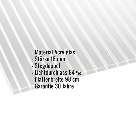 Acrylglas Stegdoppelplatte | 16 mm | Breite 98 cm | Klar | 3,00 m #2