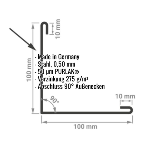 Außenecke | 10 cm x 10 cm x 2,00 m | Stahl 0,50 mm | 50 µm PURLAK® | 8004 - Kupferbraun #2