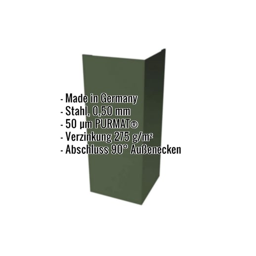 Außenecke | 15 cm x 15 cm x 2,00 m | Stahl 0,50 mm | 50 µm PURMAT® | 011 - Grün #2