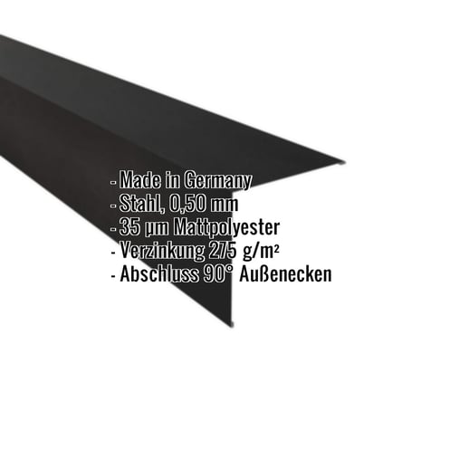 Außenecke | 19,5 x 19,5 cm | Stahl 0,50 mm | 35 µm Mattpolyester | 33 - Schwarz #2