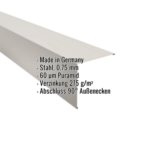 Außenecke | 19,5 x 19,5 cm | Stahl 0,75 mm | 60 µm Puramid | 9002 - Grauweiß #2
