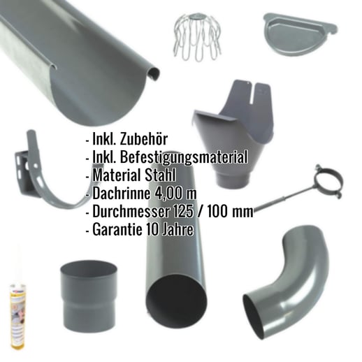 Stahl Dachrinnen Sparpaket 4,00 m | Ø 125/100 mm | Farbe Graphit #2