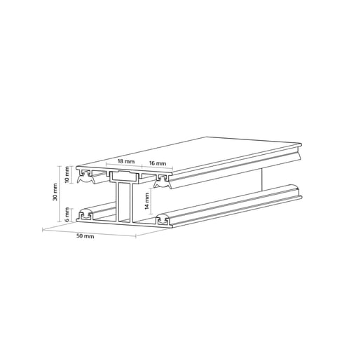 ECO | Mittelprofil | 16 mm | Komplett | Aluminium | Blank | 6,00 m #3