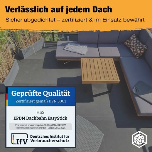 EPDM Dachfolie Easystick | Schwarz | 1,30 mm | Länge 5,00 m x Breite 0,50 m #7