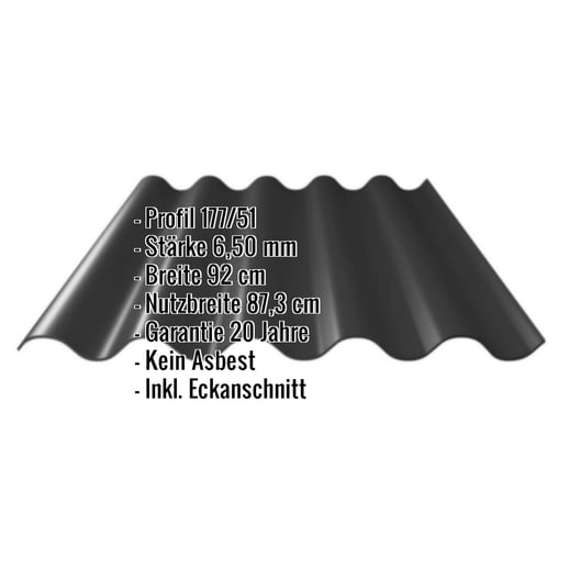Faserzement Wellplatte Europa Profil 5 | Anthrazitschwarz | 2,50 m #2