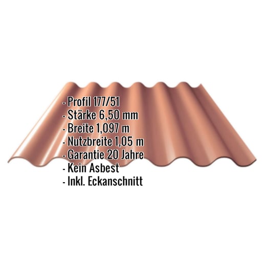Faserzement Wellplatte Europa Profil 6 | Ziegelrot | 2,50 m #2