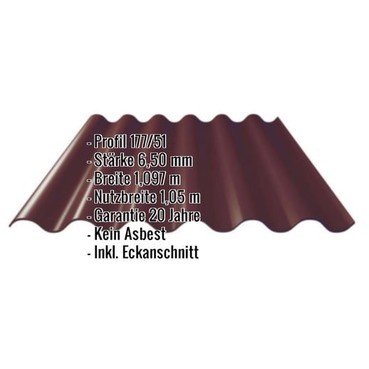 Faserzement Wellplatte Europa Profil 6 | Dunkelbraun | 1,25 m #2
