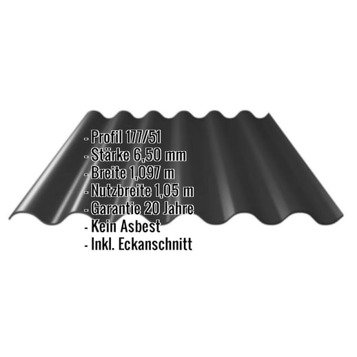 Faserzement Wellplatte Europa Profil 6 | Anthrazitschwarz | 1,25 m #2