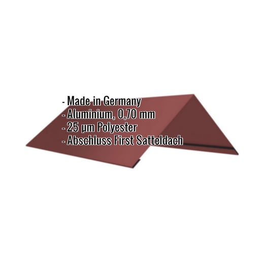 Firstblech flach | 14,5 cm x 14,5 cm x 2,00 m | 140° | Aluminium 0,70 mm | 25 µm Polyester | 8012 - Rotbraun #2