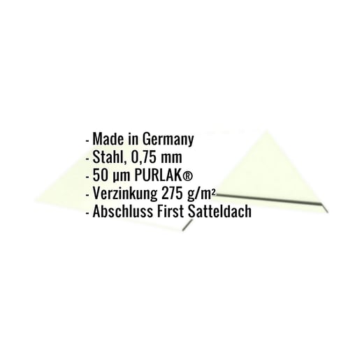 Firstblech flach | 14,5 cm x 14,5 cm x 2,00 m | 140° | Stahl 0,75 mm | 50 µm PURLAK® | 9002 - Grauweiß #2