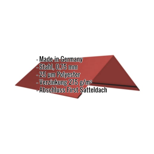 Firstblech flach | 14,5 cm x 14,5 cm x 2,00 m | 140° | Stahl 0,75 mm | 25 µm Polyester | 028 - Kirschrot #2