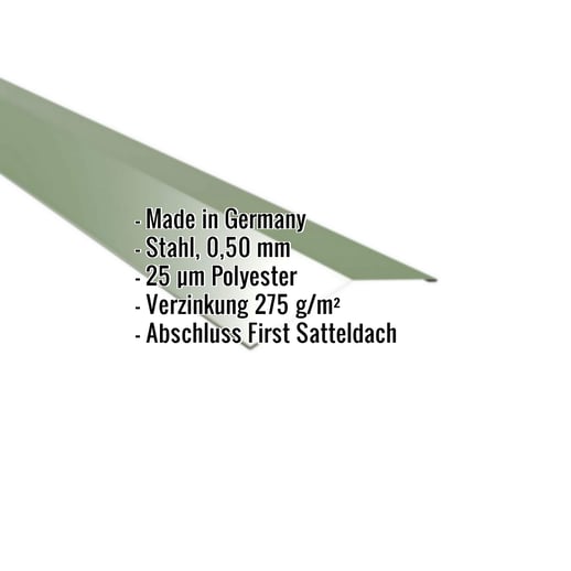 Firstblech flach | 14,5 x 14,5 cm | 150° | Stahl 0,50 mm | 25 µm Polyester | 6011 - Resedagrün #2