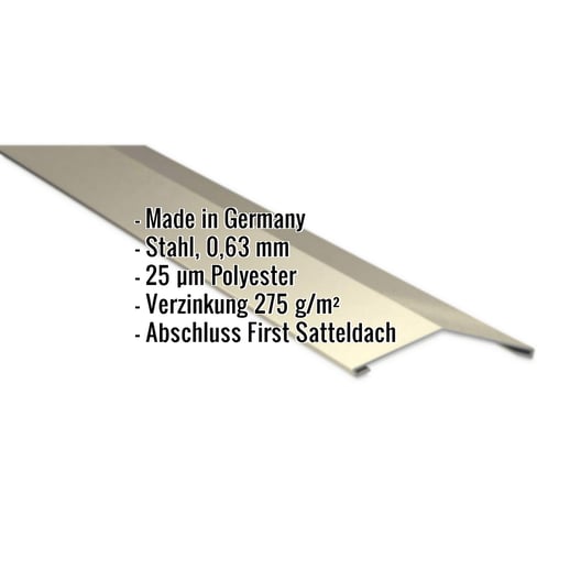 Firstblech flach | 14,5 x 14,5 cm | 150° | Stahl 0,63 mm | 25 µm Polyester | 1015 - Hellelfenbein #2