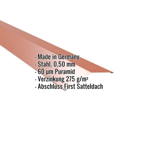Firstblech flach | 14,5 x 14,5 cm | 150° | Stahl 0,50 mm | 60 µm Puramid | 8004 - Kupferbraun #2
