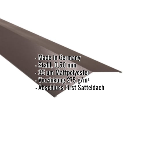 Firstblech flach | 19,8 x 19,8 cm | 150° | Stahl 0,50 mm | 35 µm Mattpolyester | 32 - Dunkelbraun #2