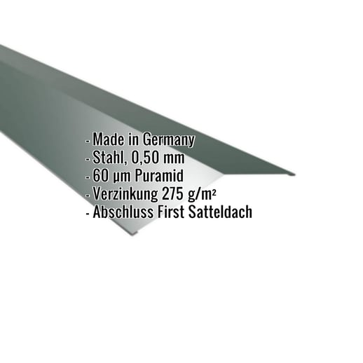 Firstblech flach | 19,8 x 19,8 cm | 150° | Stahl 0,50 mm | 60 µm Puramid | 6005 - Moosgrün #2