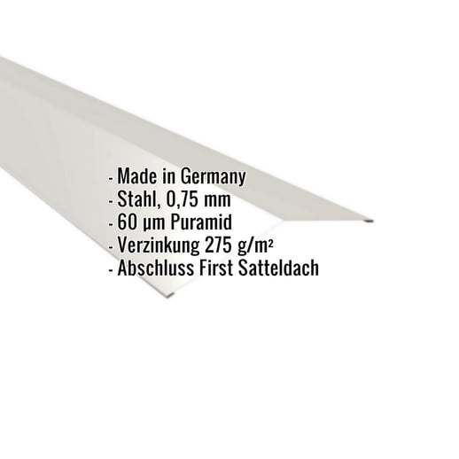 Firstblech flach | 19,8 x 19,8 cm | 150° | Stahl 0,75 mm | 60 µm Puramid | 9002 - Grauweiß #2