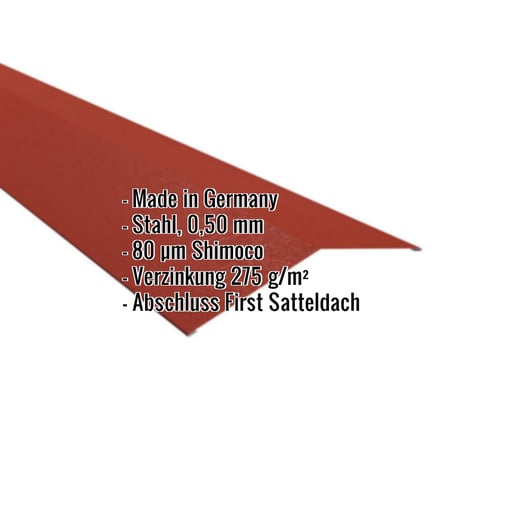 Firstblech flach | 19,8 x 19,8 cm | 150° | Stahl 0,50 mm | 80 µm Shimoco | 3009 - Oxidrot #2