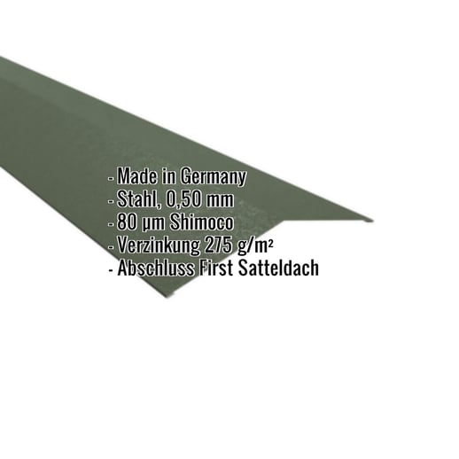 Firstblech flach | 19,8 x 19,8 cm | 150° | Stahl 0,50 mm | 80 µm Shimoco | 6020 - Chromoxidgrün #2