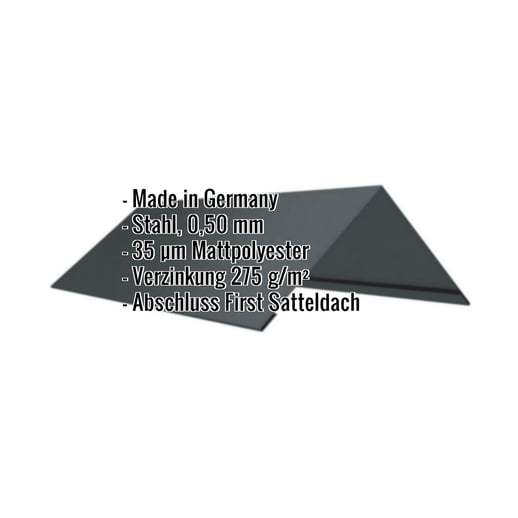 Firstblech flach | 20 cm x 20 xm x 2,00 m | 140° | Stahl 0,50 mm | 35 µm Mattpolyester | 7016 - Anthrazitgrau #2
