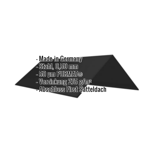 Firstblech flach | 20 cm x 20 xm x 2,00 m | 140° | Stahl 0,50 mm | 50 µm PURMAT® | 033 - Schwarz #2
