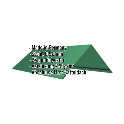 Firstblech flach | 20 cm x 20 xm x 2,00 m | 140° | Stahl 0,50 mm | 25 µm Polyester | 6029 - Minzgrün #2