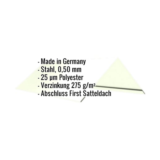 Firstblech flach | 20 cm x 20 xm x 2,00 m | 140° | Stahl 0,50 mm | 25 µm Polyester | 9002 - Grauweiß #2