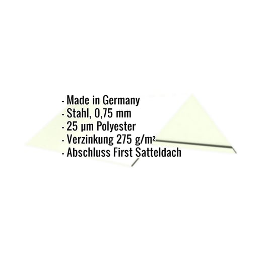 Firstblech flach | 20 cm x 20 xm x 2,00 m | 140° | Stahl 0,75 mm | 25 µm Polyester | 9002 - Grauweiß #2