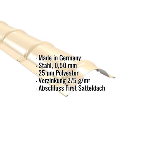 Firstblech halbrund | 1,86 m | Stahl 0,50 mm | 25 µm Polyester | 1015 - Hellelfenbein #2