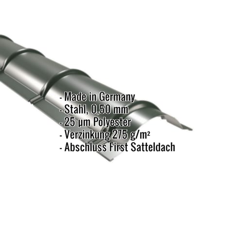 Firstblech halbrund | 1,86 m | Stahl 0,50 mm | 25 µm Polyester | 6020 - Chromoxidgrün #2