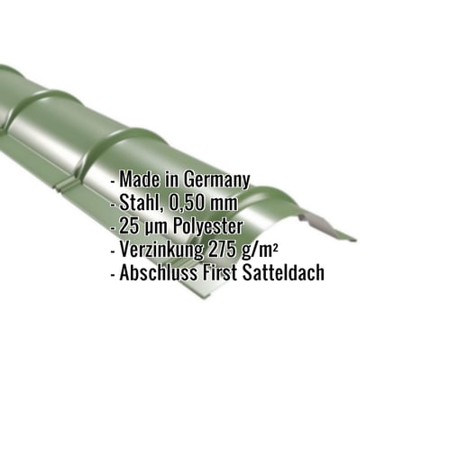 Firstblech halbrund | 1,86 m | Stahl 0,50 mm | 25 µm Polyester | 6011 - Resedagrün #2