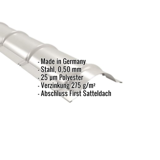 Firstblech halbrund | 1,86 m | Stahl 0,50 mm | 25 µm Polyester | 9002 - Grauweiß #2