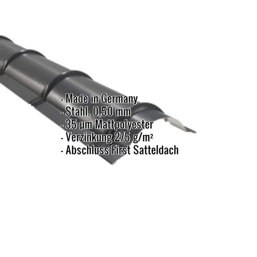 Firstblech halbrund | 1,86 m | Stahl 0,50 mm | 35 µm Mattpolyester | 23 - Dunkelgrau #2