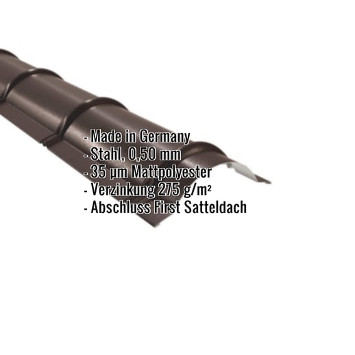 Firstblech halbrund | 1,86 m | Stahl 0,50 mm | 35 µm Mattpolyester | 32 - Dunkelbraun #2