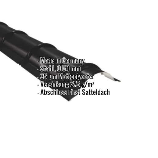 Firstblech halbrund | 1,86 m | Stahl 0,50 mm | 35 µm Mattpolyester | 33 - Schwarz #2