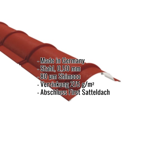 Firstblech halbrund | 1,86 m | Stahl 0,50 mm | 80 µm Shimoco | 3009 - Oxidrot #2