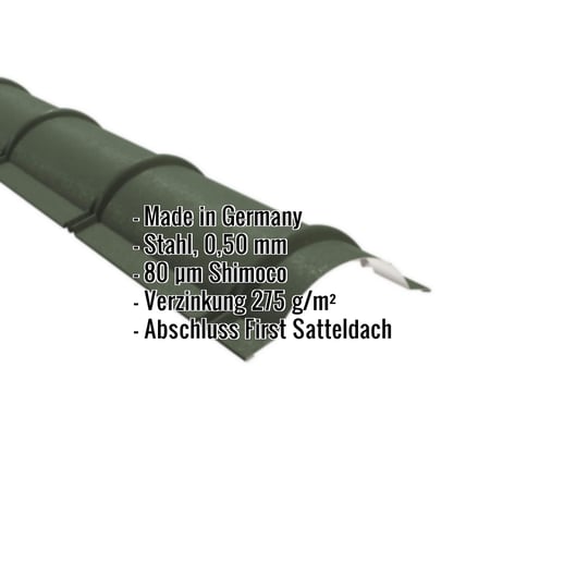 Firstblech halbrund | 1,86 m | Stahl 0,50 mm | 80 µm Shimoco | 6020 - Chromoxidgrün #2