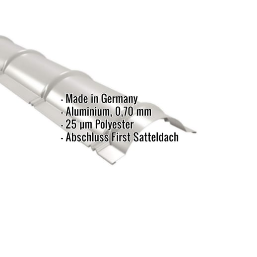 Firstblech halbrund | 1,86 m | Aluminium 0,70 mm | 25 µm Polyester | 9006 - Weißaluminium #2