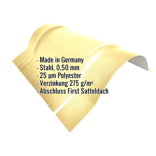 Firstblech halbrund groß | 1,96 m | Stahl 0,50 mm | 25 µm Polyester | 1015 - Hellelfenbein #2