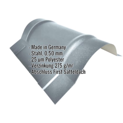 Firstblech halbrund groß | 1,96 m | Stahl 0,50 mm | 25 µm Polyester | 7000 - Fehgrau #2