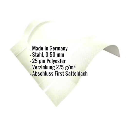 Firstblech halbrund groß | 1,96 m | Stahl 0,50 mm | 25 µm Polyester | 9002 - Grauweiß #2