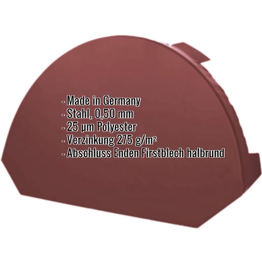 Firstblechendstück groß | Stahl 0,50 mm | 25 µm Polyester | 8012 - Rotbraun #2