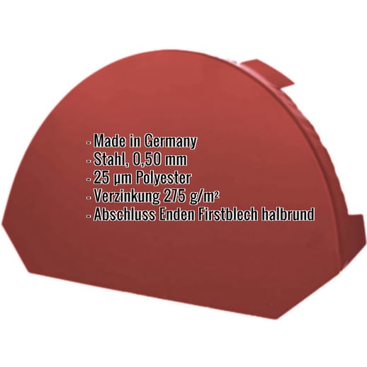 Firstblechendstück klein | Stahl 0,50 mm | 25 µm Polyester | 028 - Kirschrot #2