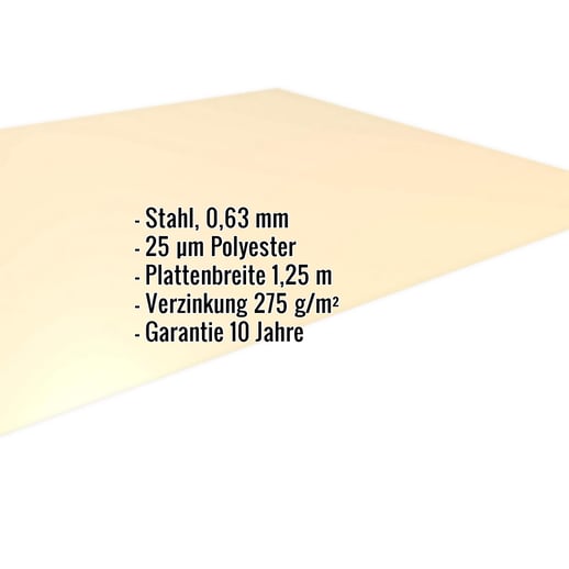 Flachblech | Stahl 0,63 mm | 25 µm Polyester | 1015 - Hellelfenbein #2